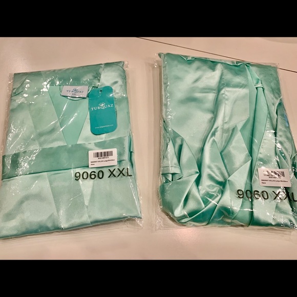 Set of 2 !! Teal / Mint Satin Wedding Robes !! - Picture 4 of 6